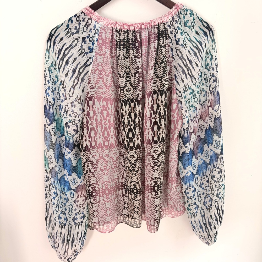 Ramy Brook Kayden Silk Blouse Large Boho Snakeskin Print Multi-Color Long Sleeve - Picture 7 of 10